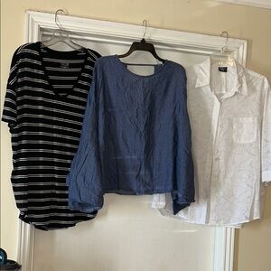 3/$25 Stylish Women's Short Sleeve Tops Set - Black Striped 3X, Blue 3X, White 2